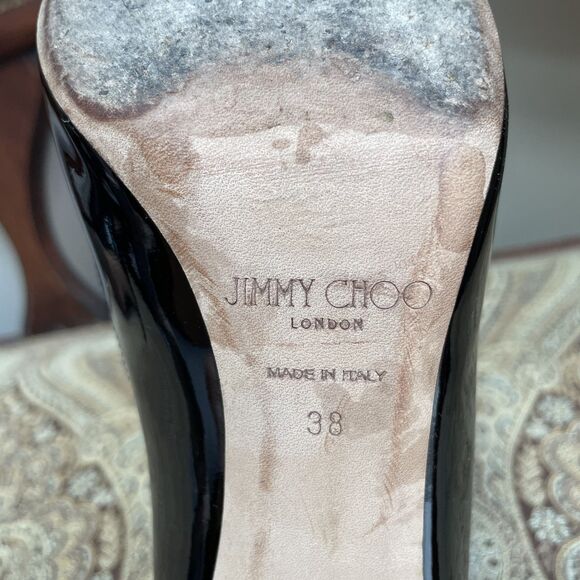 Jimmy Choo Black Patent Leather Romy Heels Pumps Stiletto Shoes Size 8 (US) - Picture 10 of 12